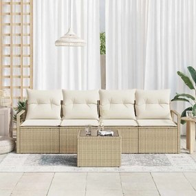 Conjunto de Sofás de Jardim de 5 Peças com Almofadas em Vime Bege