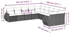 10 pcs conj. sofás jardim com almofadões vime PE castanho