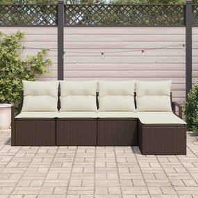Conjunto de Sofá de Jardim 5 Peças com Almofadas Marrom