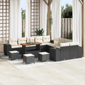 Conjunto de Sofás para Jardim vidaXL com Almofadas Preto Rattan Polipr