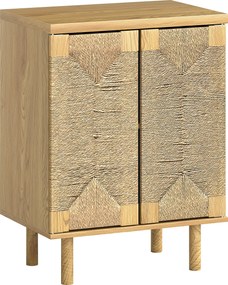 HOMCOM Aparador Boémio de 2 Portas com Corda Tecida à Mão Prateleira Ajustável Abertura por Pressão 60x40x78 cm Carvalho | Aosom Portugal
