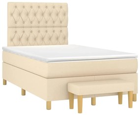 vidaXL Cama boxspring com colchão 120x190 cm tecido cor creme