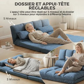 Poltrona-Cama Convertível, 102 x 73 x 60 cm, Encosto Regulável em 14 Posições, Azul