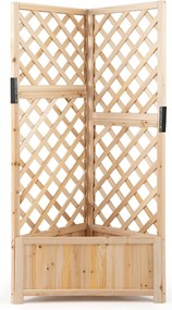 Floreira de jardim 55 x 55 x 140 cm elevada de canto com treliça para trepar com orifícios de drenagem para plantas natural