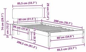 Estrado de Cama com Cabeceira Branco 80 x 200 cm em Madeira de Pinho S