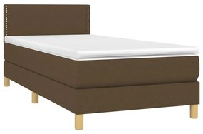 Cama box spring c/ colchão/LED 90x200 cm tecido castanho-escuro