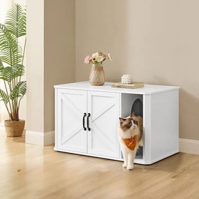 Móvel cama para gatos, ou caixa de areia com porta dupla e puxadores 85 x 48,5 x 50 cm branco