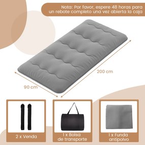 Colchão enrolável para o chão com capa lavável e com bolsa de transporte 200 x 90 x 10 cm - cinzento