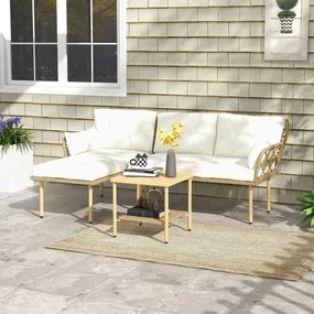 Conjunto Louge de 3 Peças com Sofá de Jardim e Mesa de Centro com Almo