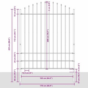 Cerca de Jardim com Topo Arqueado Cinza, 10,2x2 m, em Aço.