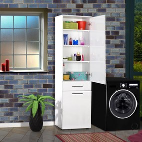 Armário Multiusos com Cesto "Wanna" - Branco - 52x187x38 cm - Design M