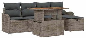 Conjunto de Sofá de Jardim com 6 Peças e Almofadas Cinza em Rattan Sin