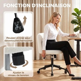 Cadeira de Escritório Ergonómica, 59 x 52 x 84,5 cm, Altura Regulável, Creme