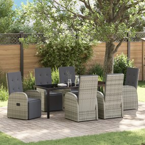 vidaXL Conjunto de Jantar de Jardim 7 Peças com Almofadas Cinza Rattan Poliéster