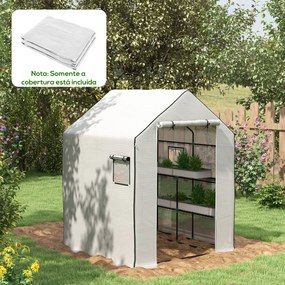 Cobertura de Substituição para Estufa 140x143x190 cm (NÃO INCLUIDA) com Janela Porta Anti-UV Proteção de Plantas para Jardim Branco