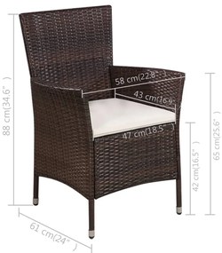 3 pcs conjunto bistrô vime PE castanho