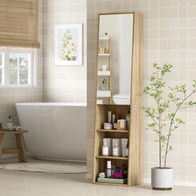 Móvel de casa de banho em forma de coluna trapezoidal com porta espelhada, prateleira com 6 níveis, 40 x 30 x 165 cm