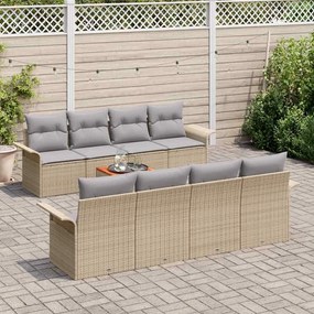 Conjunto de Sofá Jardim 9 Peças com Almofadas Bege em Rattan Sintético