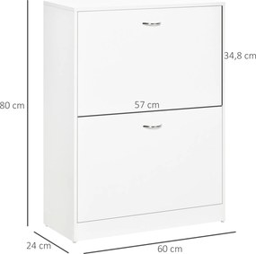 Sapateira de Madeira com 2 Compartimentos para Entrada Corredor Dormitório Sala de Estar 60x24x80 cm Branco