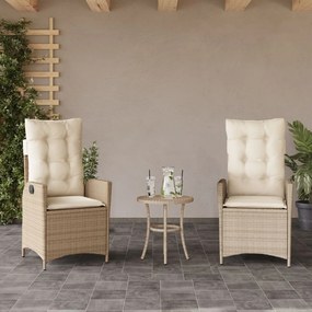 vidaXL Cadeiras de jardim reclináveis 2 pcs c/ almofadões vime PE bege