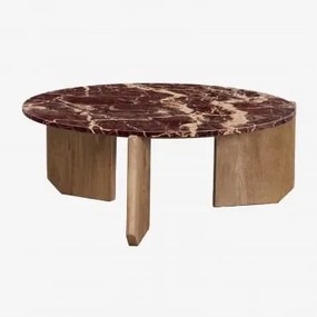 Mesa De Centro Redonda Em Pedra Natural E Madeira De Manga Lavinia Mármore Vermelho Cherry Gold & Madeira De Manga Rústica & Ø85 Cm - Sklum