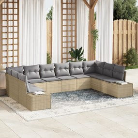 vidaXL Conjunto de Sofá de Jardim de 10 Peças com Almofadas Bege de Rattan