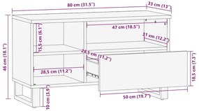 Armário de TV - 80x33,5x46 cm, Feito de Madeira Sólida e MDF.