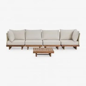Conjunto De Sofá Modular Dailin De 4 Peças Com 2 Poltronas De Canto E Mesa De Centro Em Madeira De Acácia Castanho Acácia - Sklum