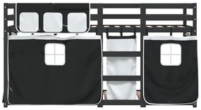 Beliche com cortinas 90x200 cm pinho maciço branco e preto