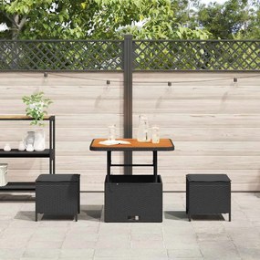 Conjunto de Jantar de Jardim 3 Peças com Almofadas Preto Rattan Sintét