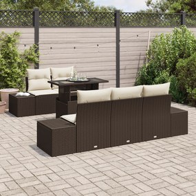Conjunto de Sofá de Jardim de 6 Peças com Almofadas Castanho em Rattan