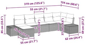 Conjunto de Sofá de Jardim de 7 Peças com Almofadas Cinzento Rattan Si