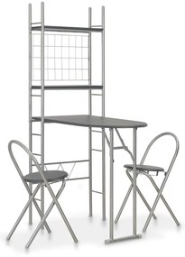 3 pcs conjunto jantar dobrável com prateleira MDF e aço preto