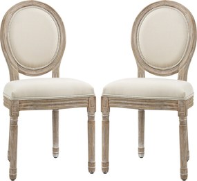 Conjunto de 2 cadeiras de sala de jantar (MESA NÃO INCLUIDA) ao estilo Luís XVI - Madeira maciça esculpida, com acabamento patinado - Aspecto de linho