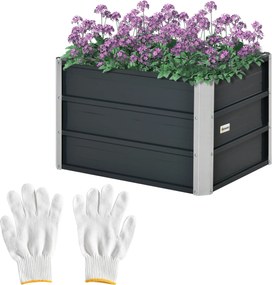 Floreira quadrada, elevado em aço galvanizado, fundo aberto, design extra profundo, 66 x 47 x 40 cm, cinzento escuro