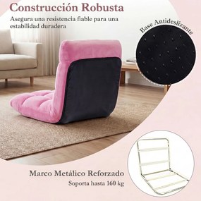 Sofá de chão dobrável 60 x 49,5 x 51 cm com encosto de 14 posições e enchimento de espuma macia para meditação, leitura e yoga Rosa