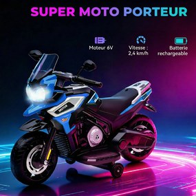 Moto elétrica para crianças de 6 V, para crianças 18 a 36 meses com rodas motrizes, música, efeitos luminosos, azul