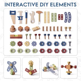 Bancada de Ferramentas de Brincar de Madeira com ferramentas 54 x 76 x 28 cm Azul Nebuloso
