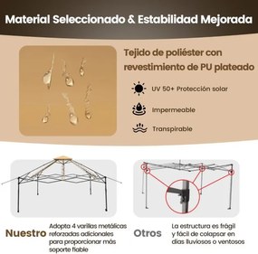 Pergula dobrável 4 x 4 m com redes mosquiteiras Altura ajustável Telhado duplo para jardim Cor cáqui