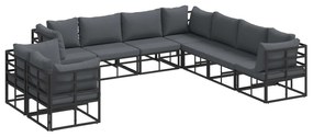 vidaXL Conjunto de Sofá de Jardim com almofada 9 pcs Preto Alumínio
