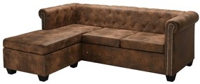 vidaXL Sofá Chesterfield em forma de L camurça artificial castanho