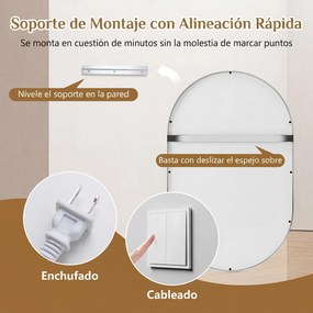 Espelho de Casa de Banho Oval, 50 x 80 x 4 cm, Iluminação LED Ajustável, Prata