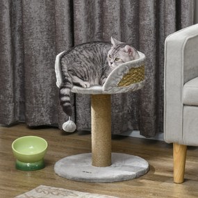 Arranhador para gatos 40 x 40 x 49 cm para trepar brinquedo com pompom suspenso + plataforma de pelúcia, juta cinzenta
