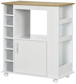 HOMCOM Móvel Auxiliar de Cozinha com Rodas com Porta Compartimentos de Armazenamento de Estilo Moderno 75x39,5x88cm Branco e Carvalho | Aosom Portugal