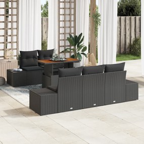 Conjunto de Sofá de Jardim 6 Peças com Almofadas Preto Rattan PE