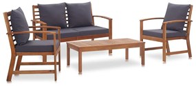 4 pcs conjunto lounge de jardim c/ almofadões acácia maciça