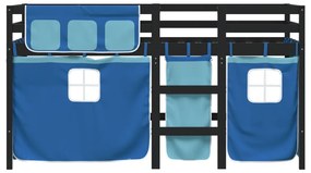 Cama alta p/ criança c/ cortinas 90x190 cm pinho maciço azul