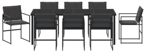 Conjunto de Jantar de 9 Peças para Jardim com Almofadas Preto Textilen