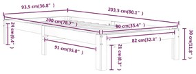 Estrutura de cama 90 x 200 cm madeira de pinho maciça