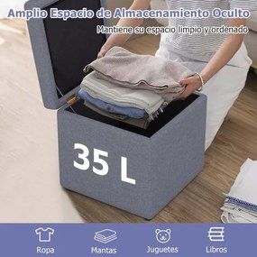 Banco quadrado com arrumação em tecido de linho estofado com tampa e assento almofadado para quarto 40 x 40 x 40 x 40 cm cinzento